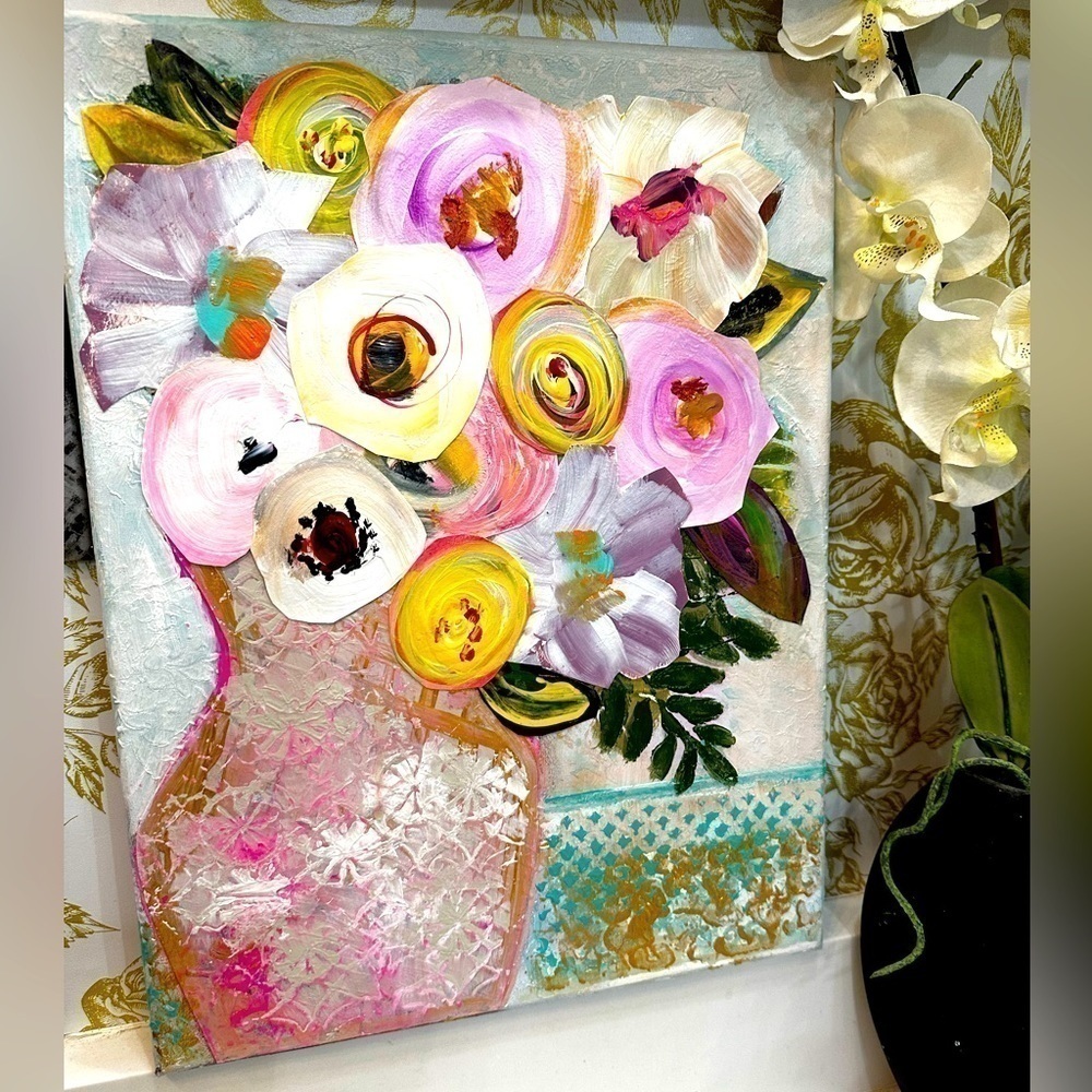 RUBYRUDI Artisan Collage Painting Art Mixed Media Acrylic on Canvas OOAK 12x16